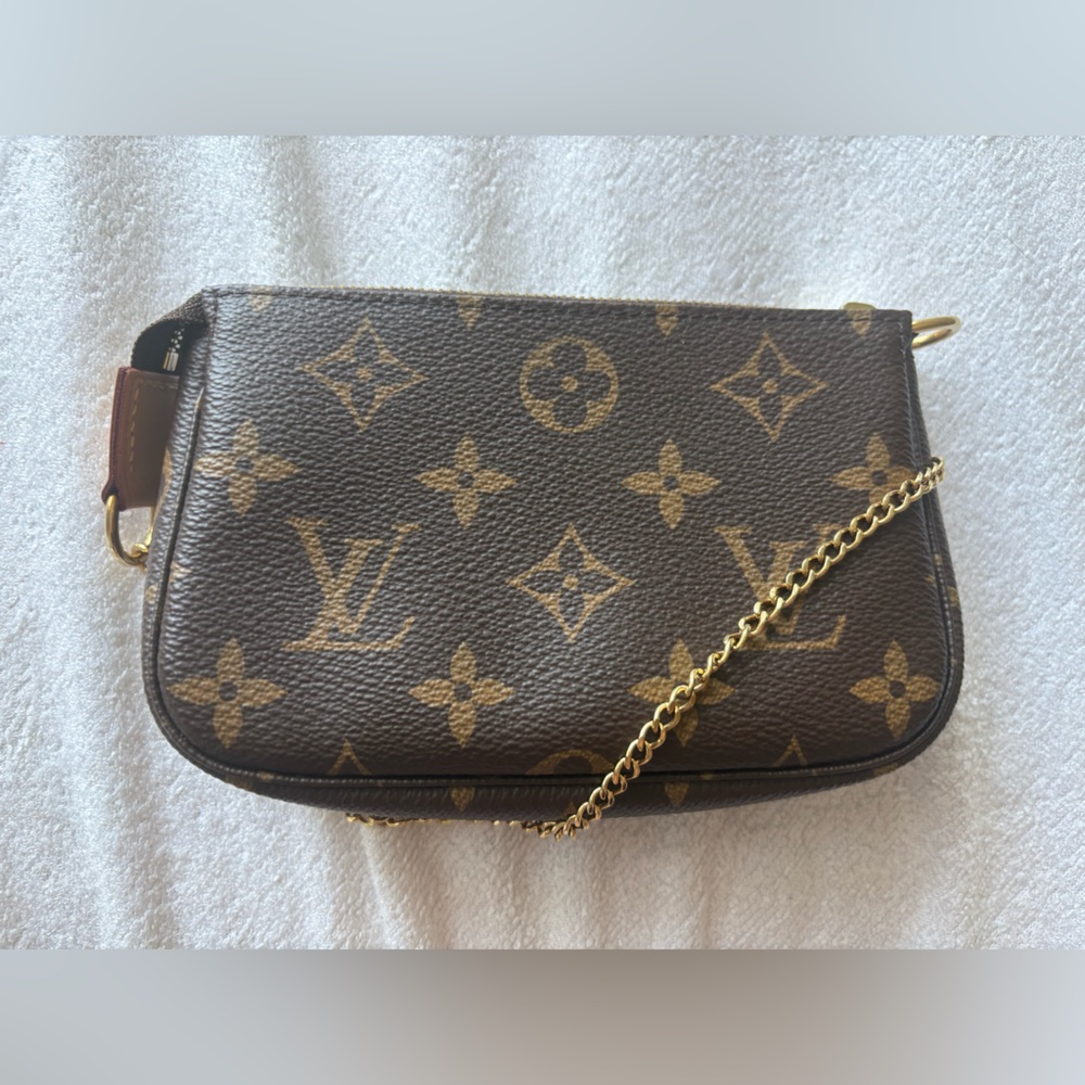 Louis Vuitton Brown Monogram Pouch with Gold Chain